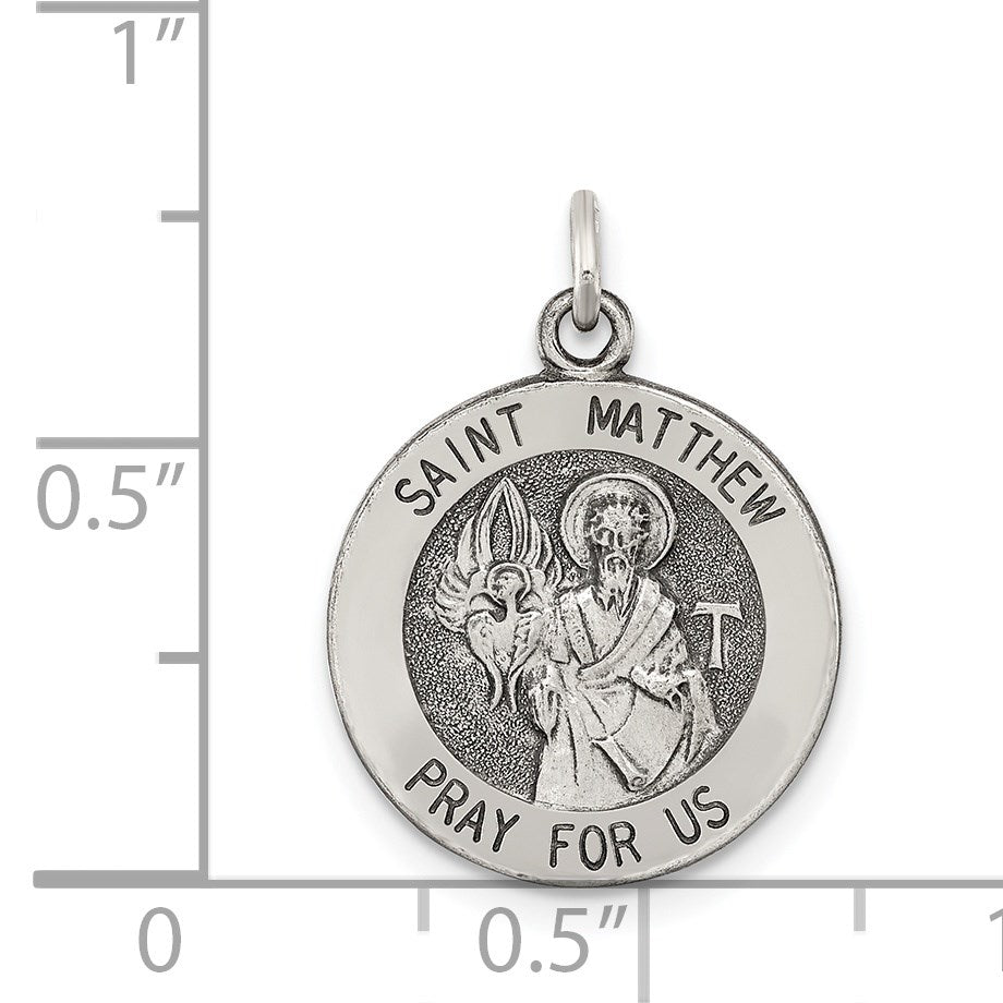 Sterling Silver Antiqued Saint Matthew Medal