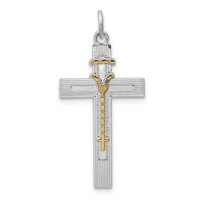 Sterling Silver Platinum-plated & Vermeil Rosary Cross Pendant