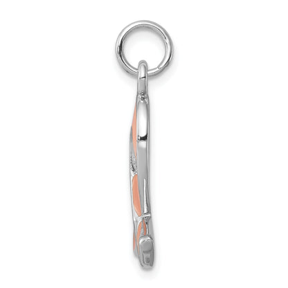 Sterling Silver Rhodium-platedEnamel Ribbon Charm