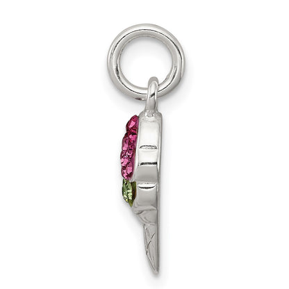 Sterling Silver Pink and Green Stellux Crystal Ice Cream Cone Charm