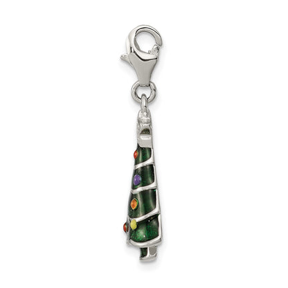 Sterling Silver RH-plated CZ & Enameled Christmas Tree Charm