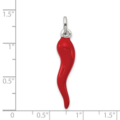 Sterling Silver Red Enamel Italian Horn Pendant