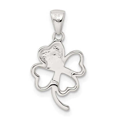 Sterling Silver Rhodium-plated Green Enameled Four Leaf Clover Pendant