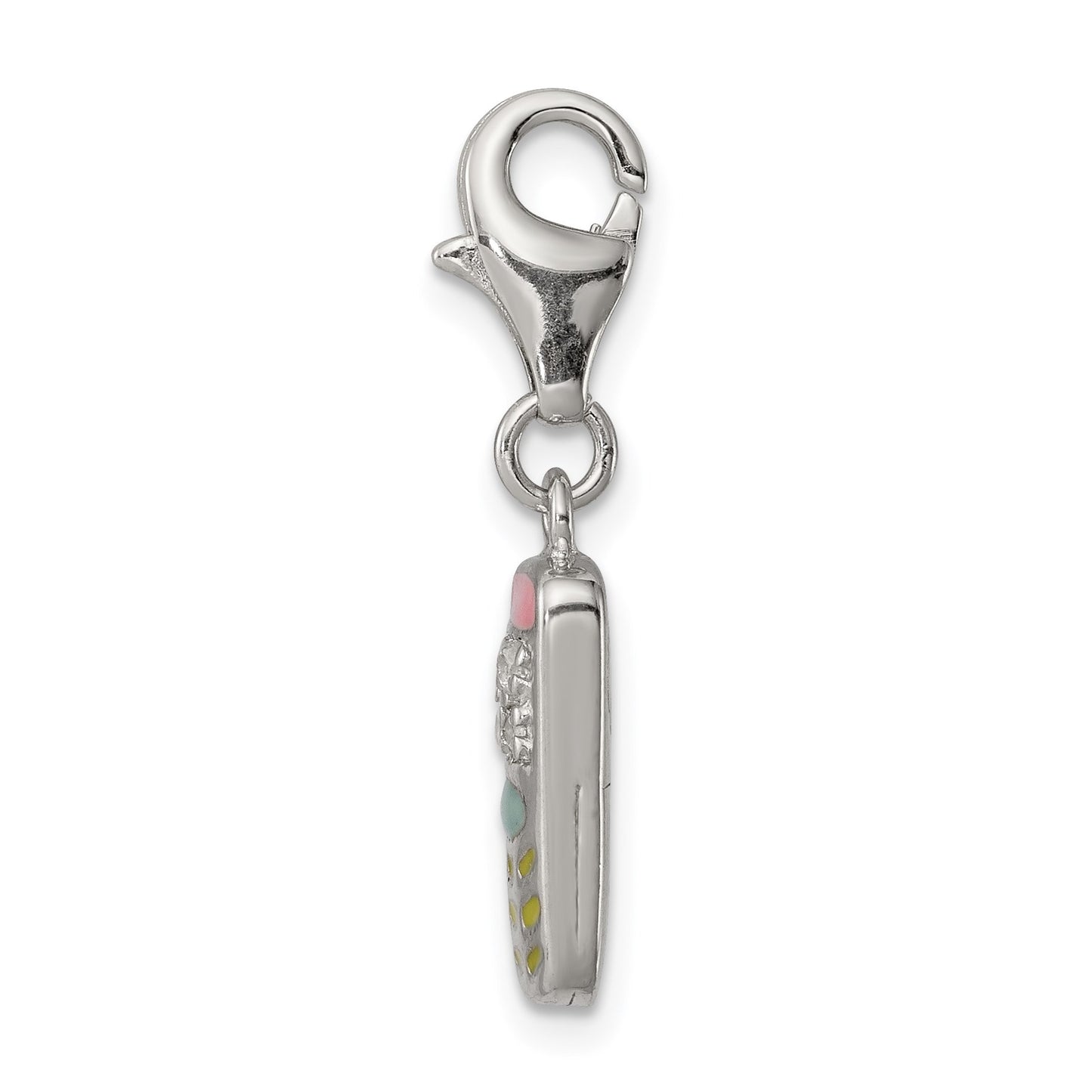 Sterling Silver Rhodium-plated Enameled and CZ Cell Phone Charm