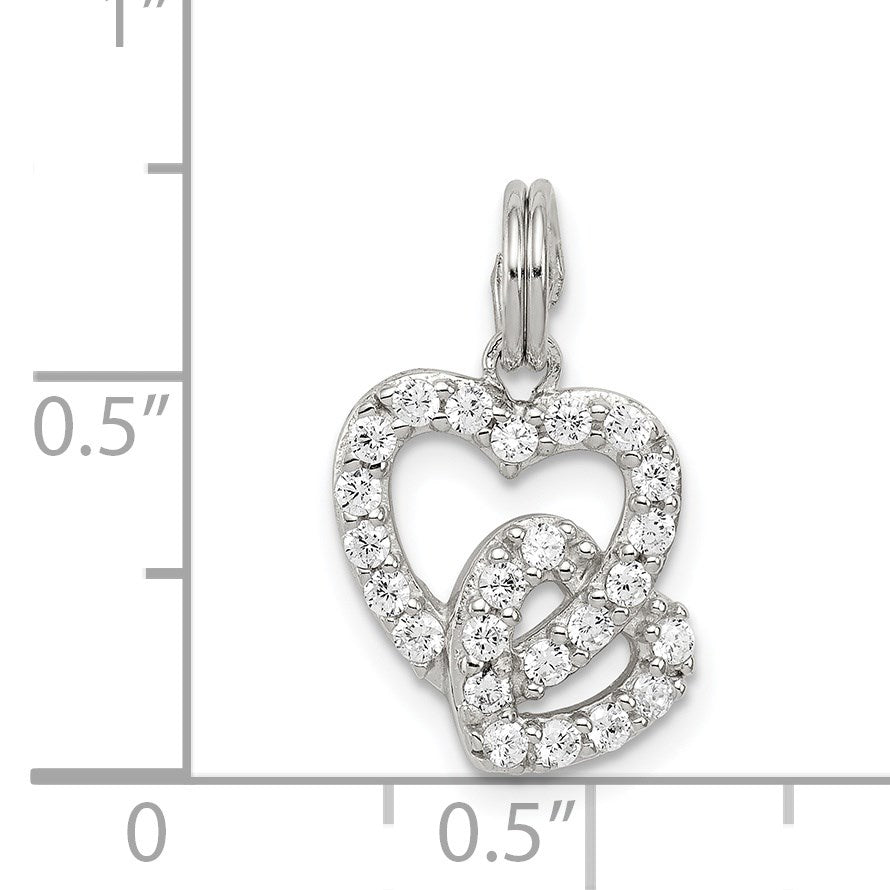 Sterling Silver Rhodium-plated CZ Interlocking Hearts Charm