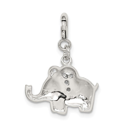 Sterling Silver Rhodium-plated Enameled with CZ Elephant Charm