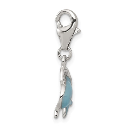 Sterling Silver Rhodium-plated Enameled Dolphin with Lobster Clasp Charm