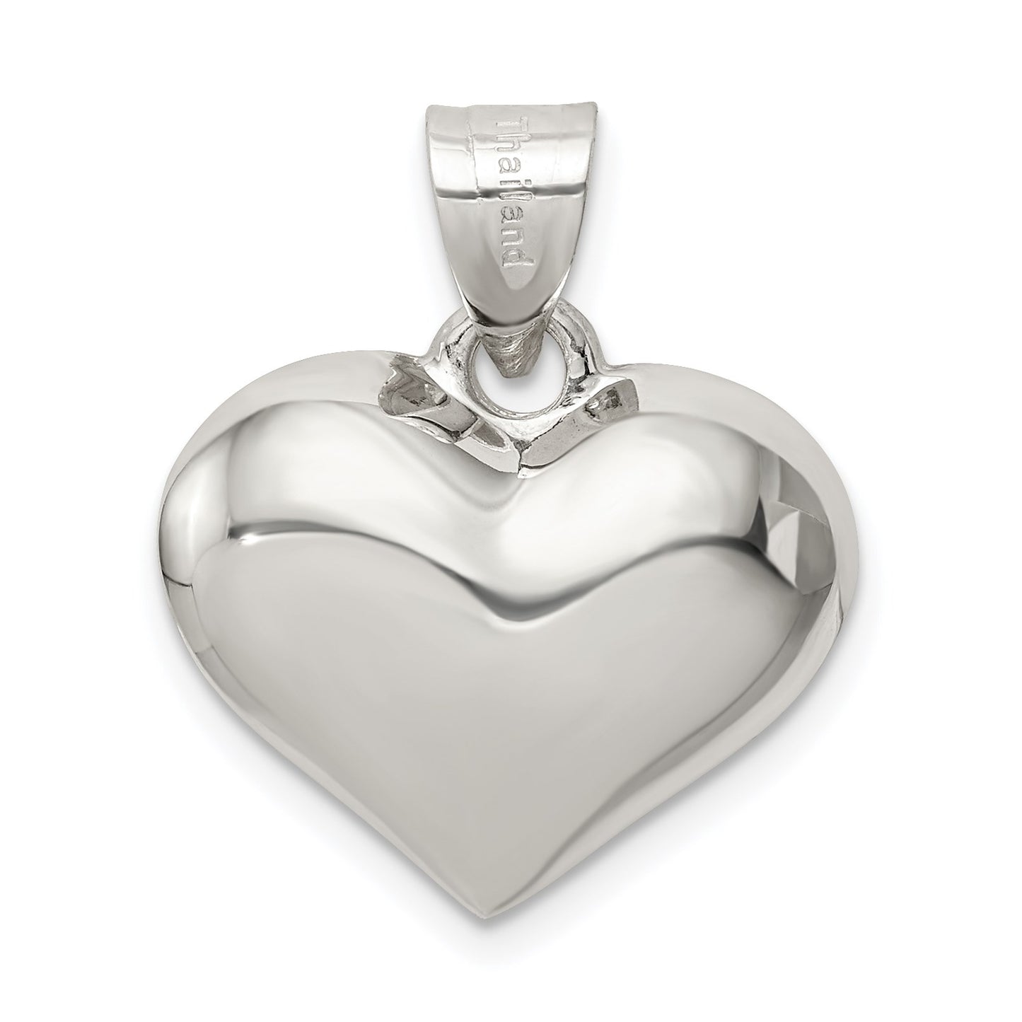 Sterling Silver Rhodium-plated Puffed Heart Charm
