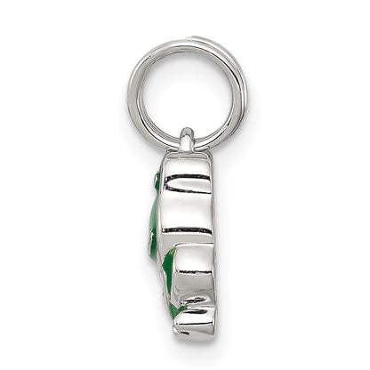 Sterling Silver Rhodium-plated Green Enameled Frog Charm