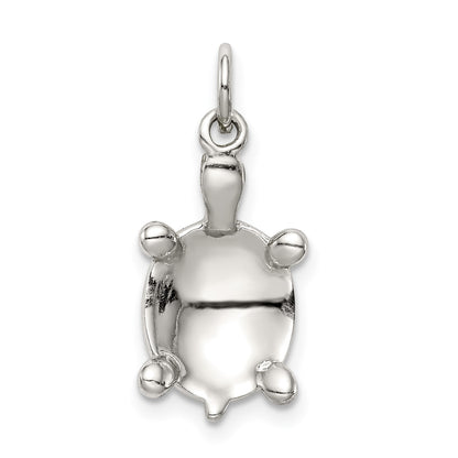 Sterling Silver Rhodium-plated Green Enameled Turtle Pendant