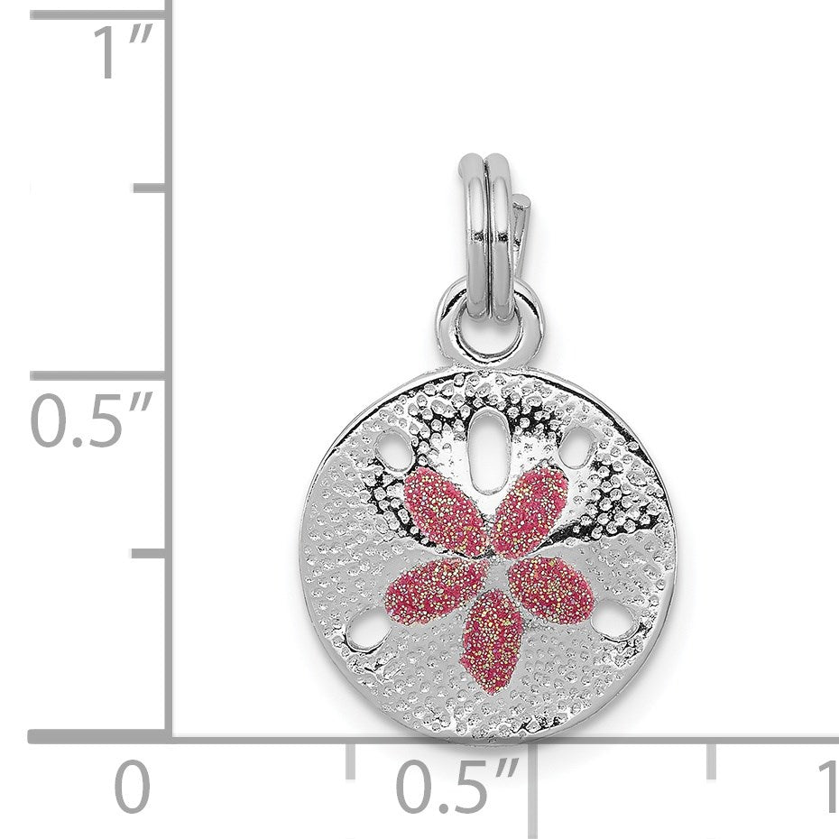 Sterling Silver Rhodium-plated Polished Enameled Sand Dollar Charm