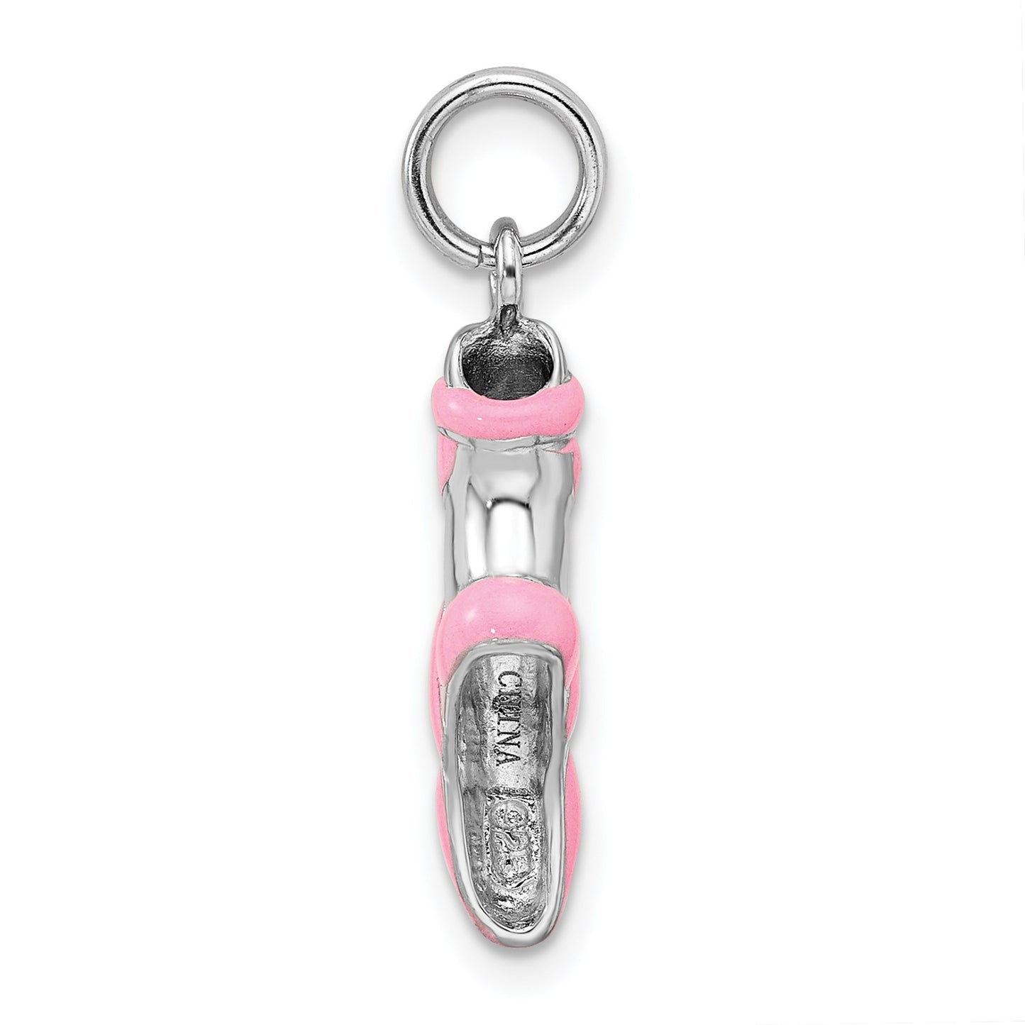 Sterling Silver Rhodium-platedPink Enamel Ballet Slipper Charm