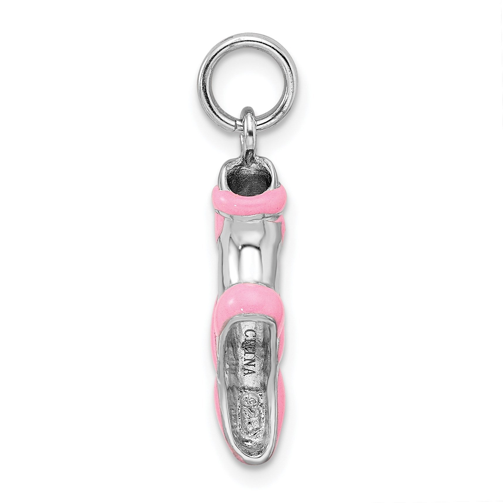 Sterling Silver Rhodium-platedPink Enamel Ballet Slipper Charm