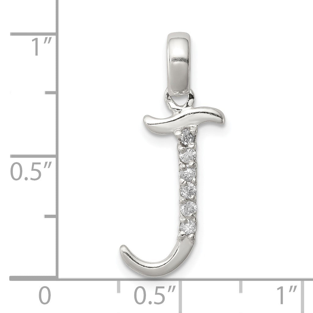 Sterling Silver CZ Letter J Initial Pendant