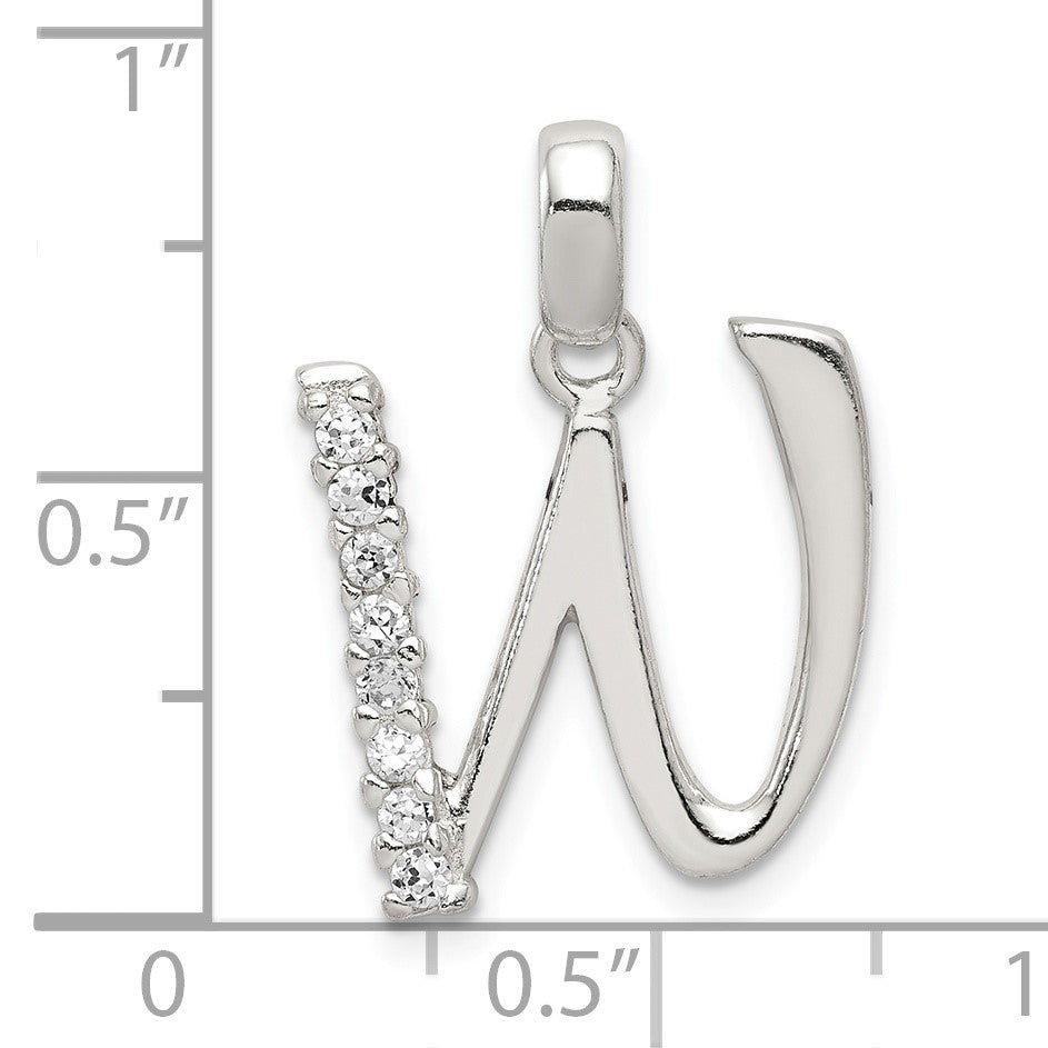 Sterling Silver CZ Letter W Initial Pendant