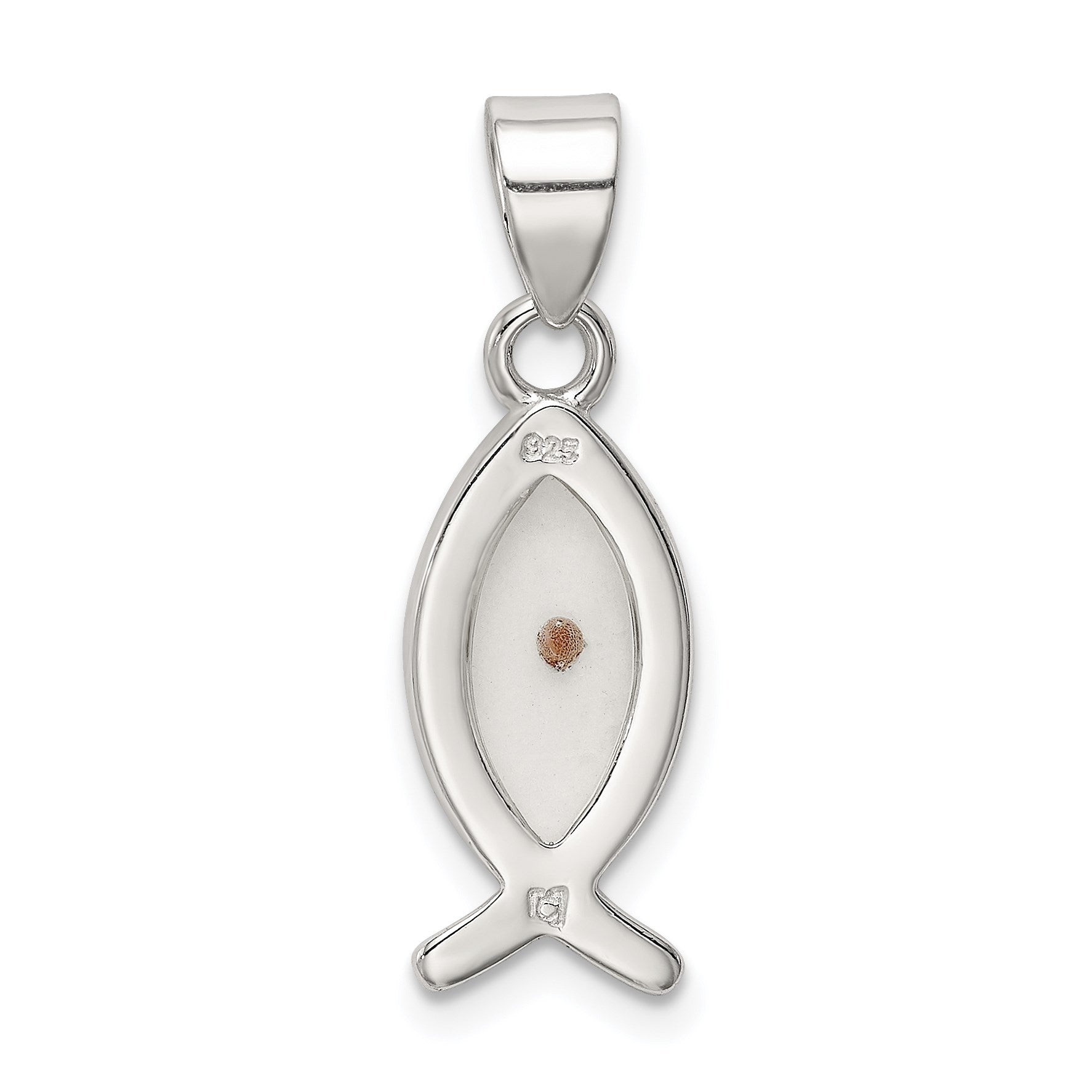 Sterling Silver Rhod-pltd Enameled Mustard Seed Ichthus Fish Pendant