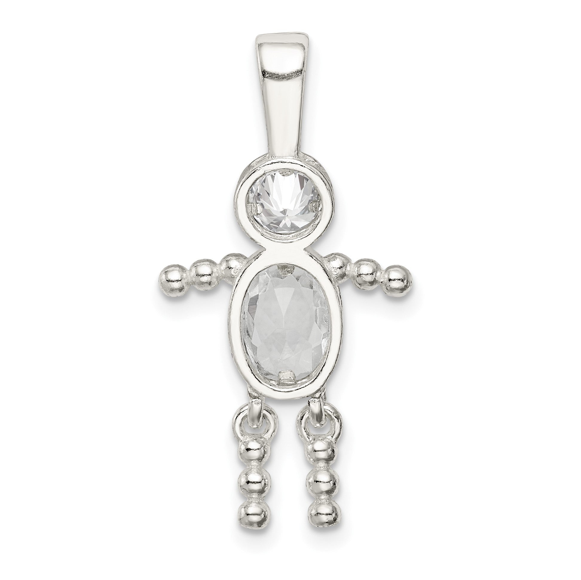 Sterling Silver Rhodium-plated CZ & April Glass Boy Pendant