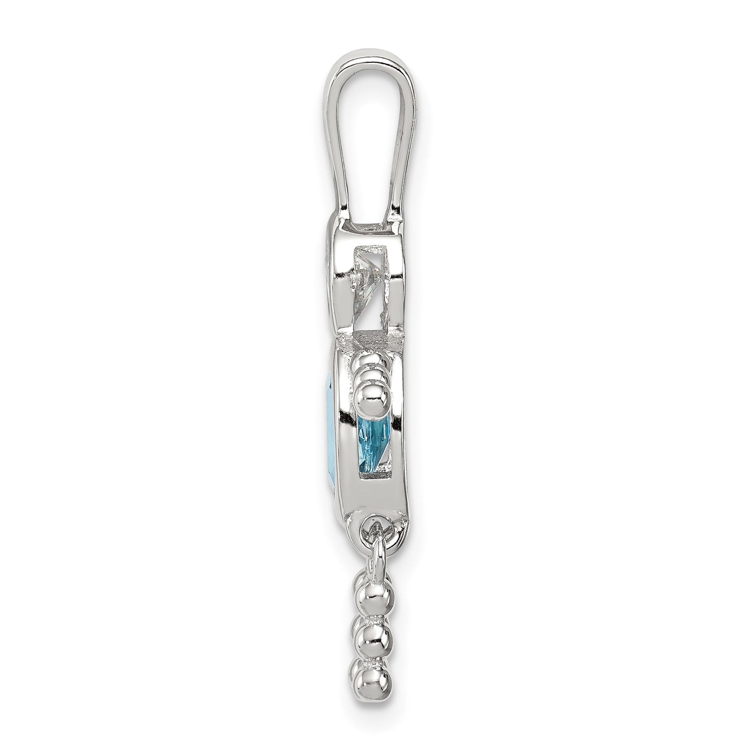 Sterling Silver Rhodium-plated CZ & December Glass Boy Pendant