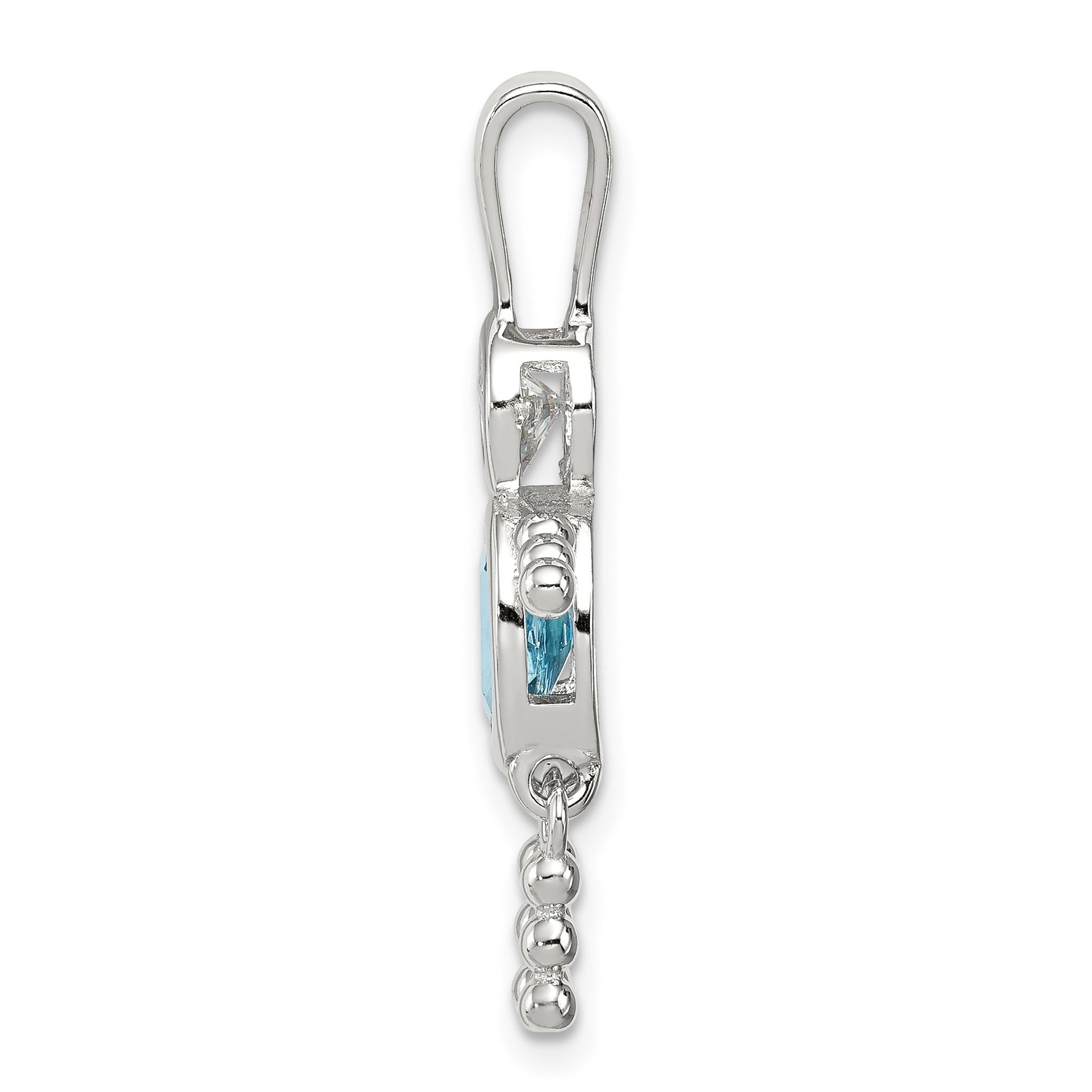 Sterling Silver Rhodium-plated CZ & December Glass Boy Pendant