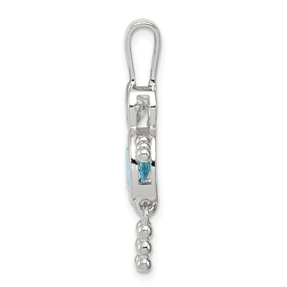 Sterling Silver Rhodium-plated CZ & December Glass Boy Pendant