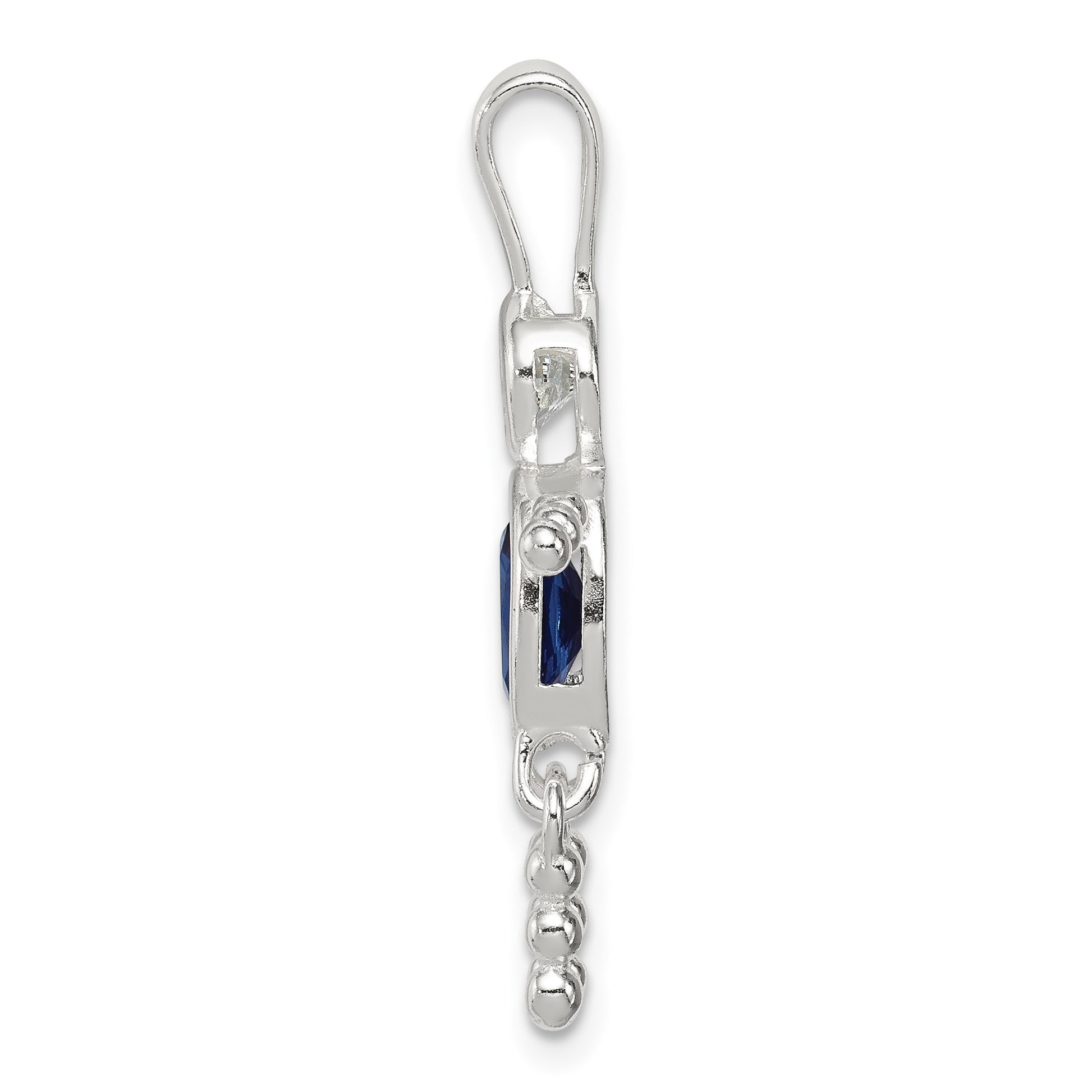 Sterling Silver Rhodium-plated CZ & September Glass Boy Pendant