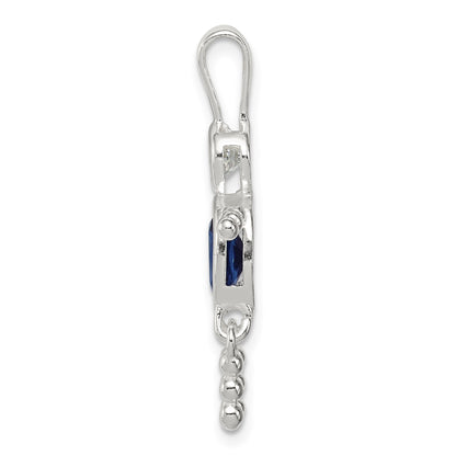 Sterling Silver Rhodium-plated CZ & September Glass Boy Pendant