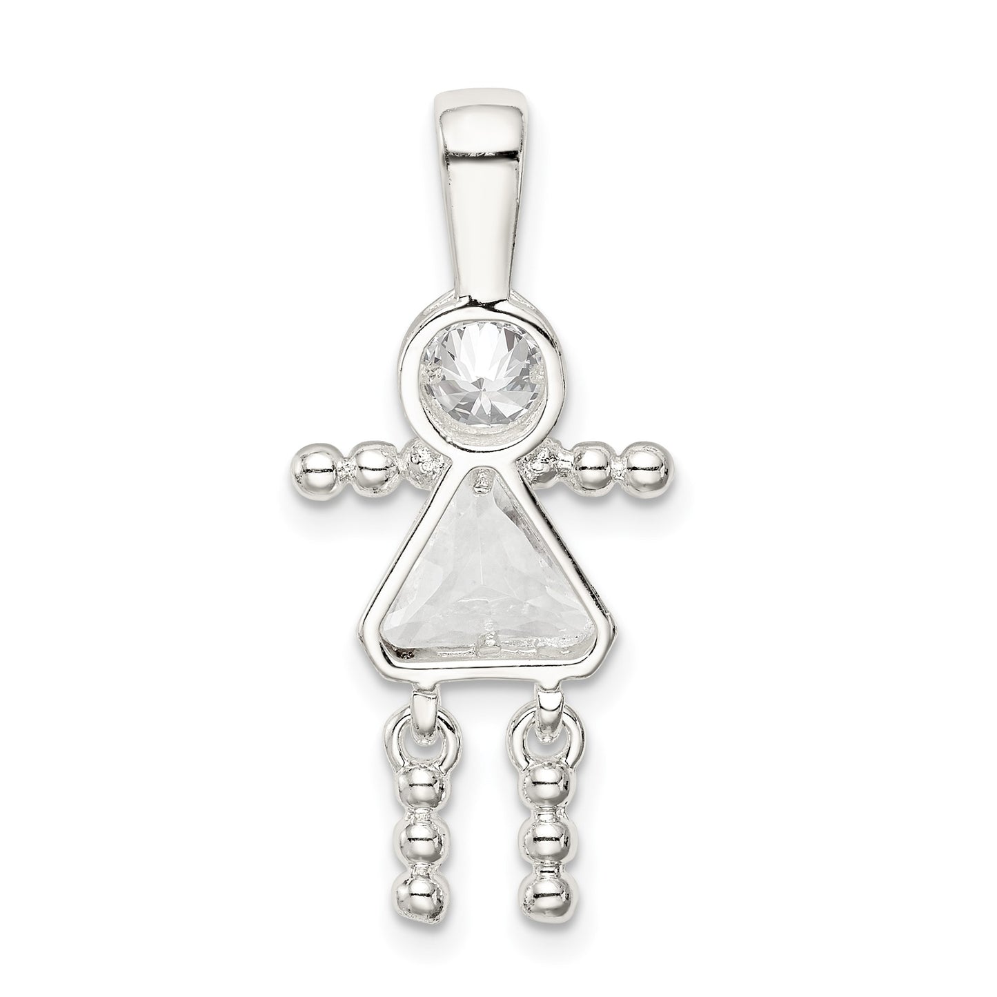 Sterling Silver Rhodium-plated CZ & April Glass Girl Pendant