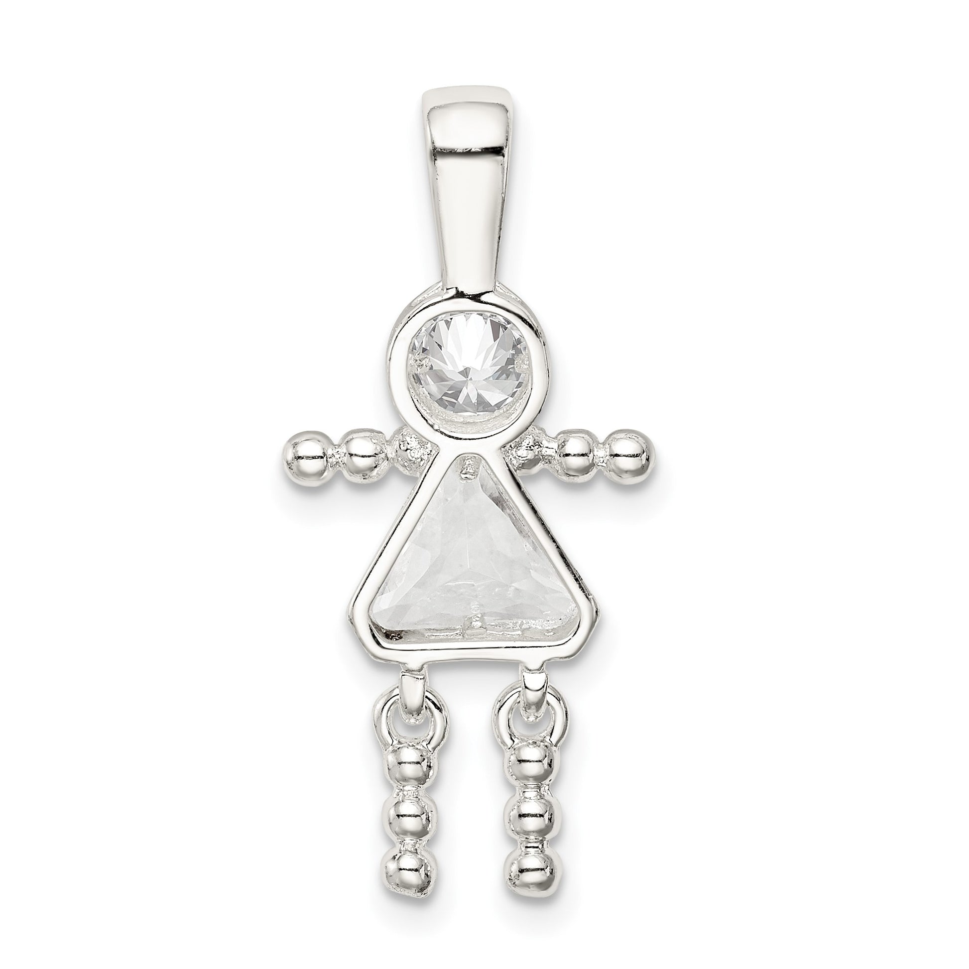 Sterling Silver Rhodium-plated CZ & April Glass Girl Pendant