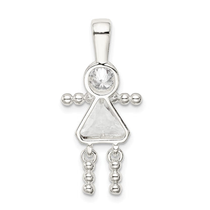 Sterling Silver Rhodium-plated CZ & April Glass Girl Pendant