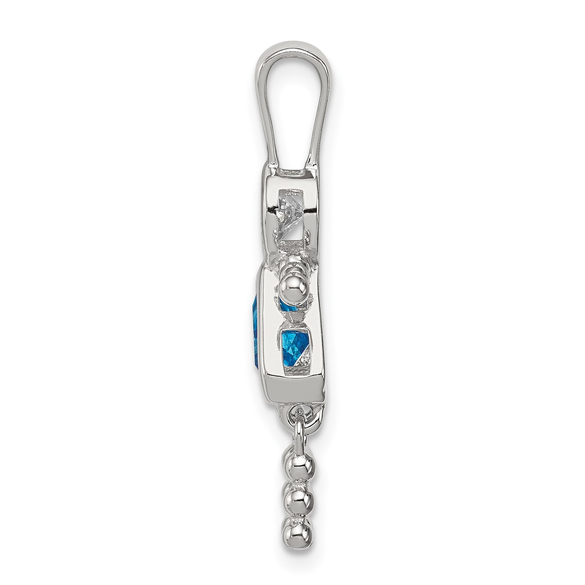 Sterling Silver Rhodium-plated CZ & December Glass Girl Pendant