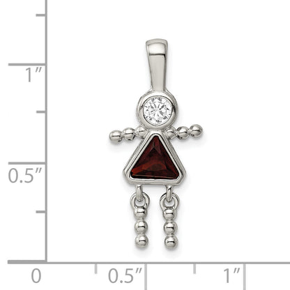 Sterling Silver Rhodium-plated CZ & January Glass Girl Pendant