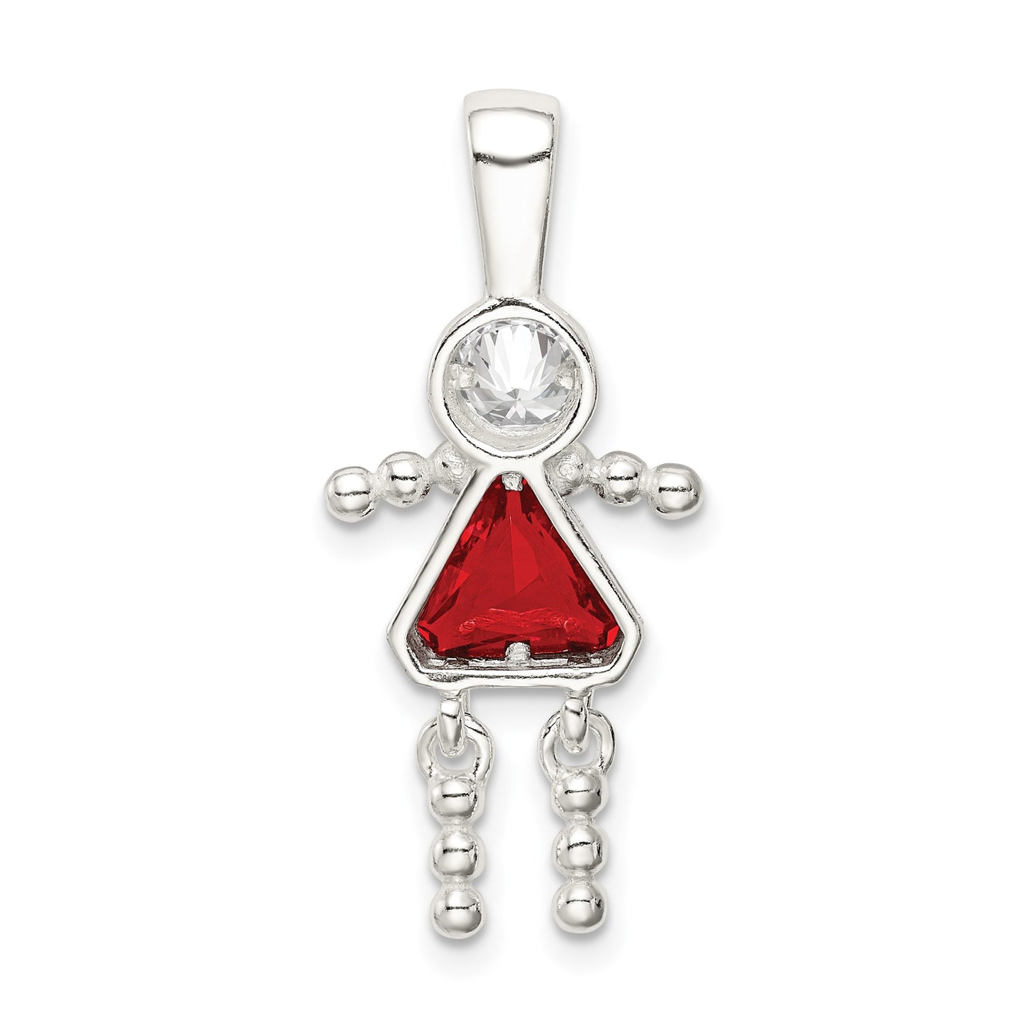 Sterling Silver Rhodium-plated CZ & July Glass Girl Pendant