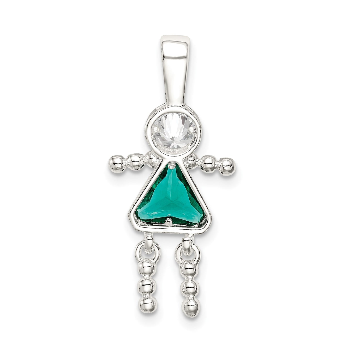 Sterling Silver Rhodium-plated CZ & May Glass Girl Pendant