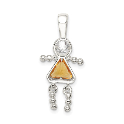 Sterling Silver Rhodium-plated CZ & November Glass Girl Pendant