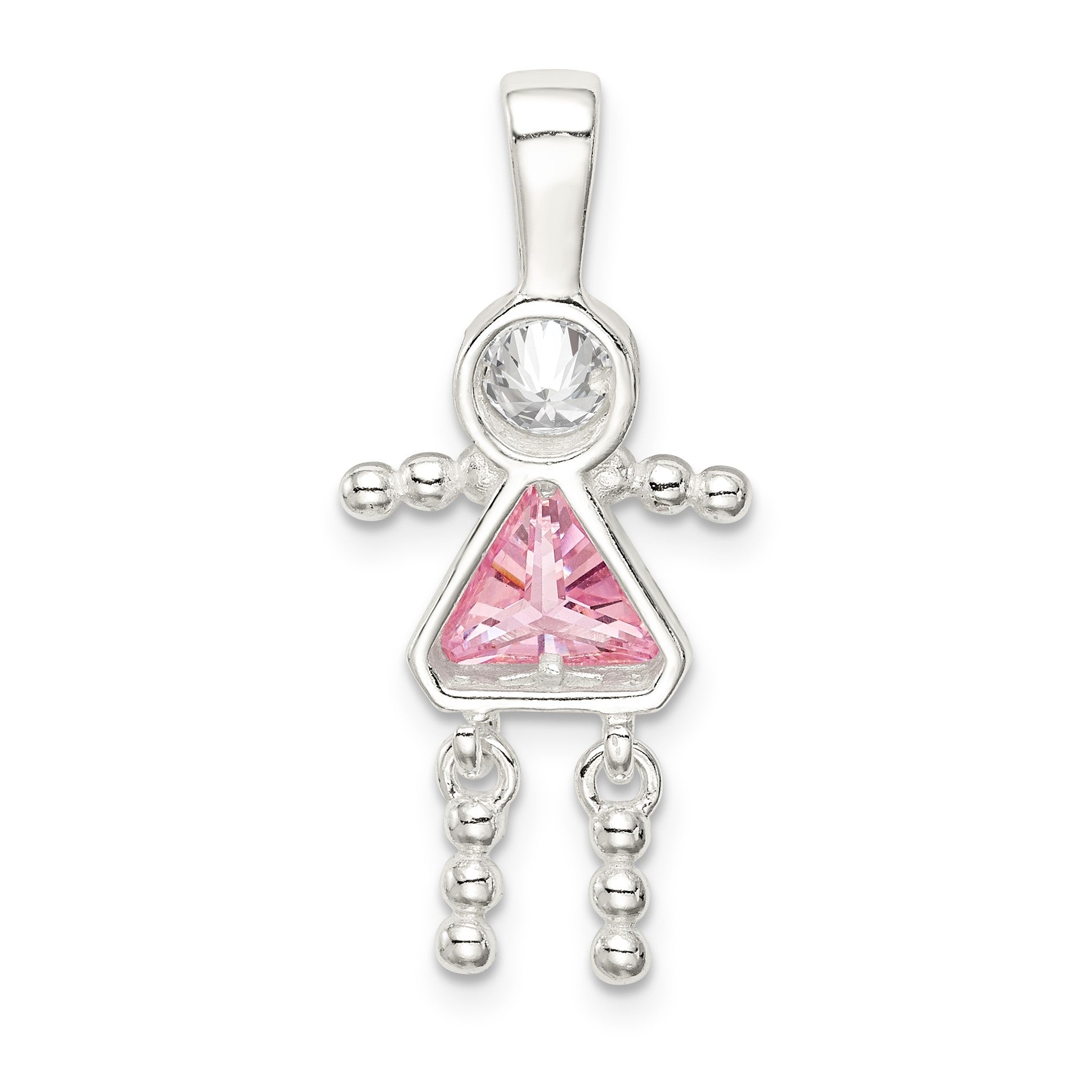 Sterling Silver Rhodium-plated CZ & October Pink CZ Girl Pendant