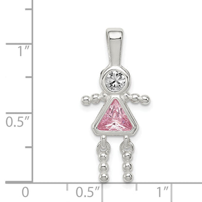 Sterling Silver Rhodium-plated CZ & October Pink CZ Girl Pendant