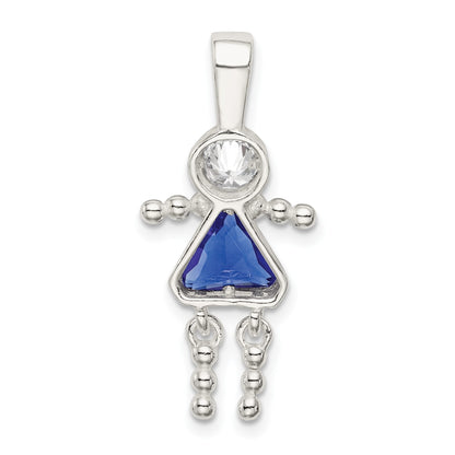 Sterling Silver Rhodium-plated CZ & September Glass Girl Pendant