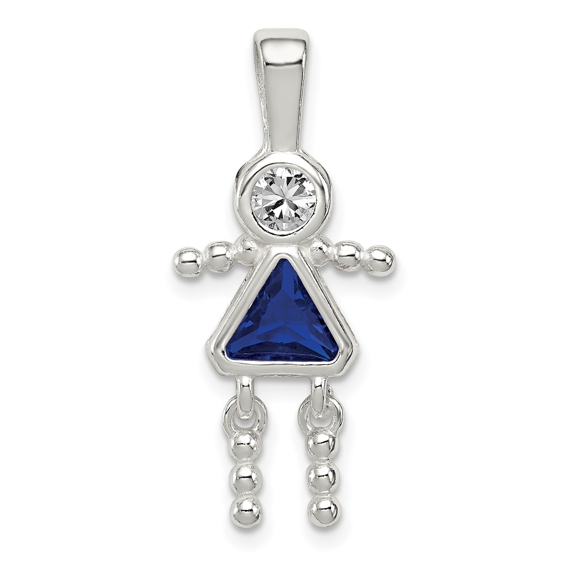 Sterling Silver Rhodium-plated CZ & September Glass Girl Pendant