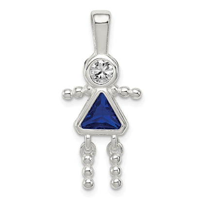 Sterling Silver Rhodium-plated CZ & September Glass Girl Pendant