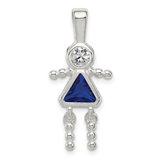 Sterling Silver Rhodium-plated CZ & September Glass Girl Pendant