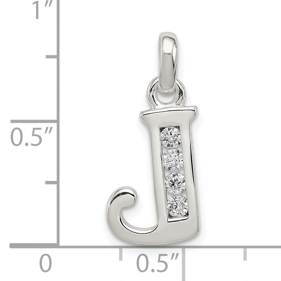 Sterling Silver White CZ Letter J Initial Pendant