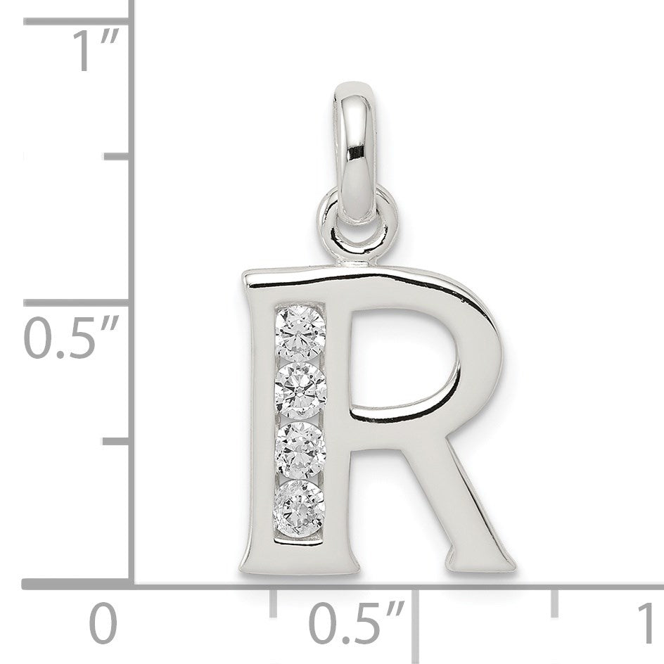 Sterling Silver White CZ Letter R Initial Pendant