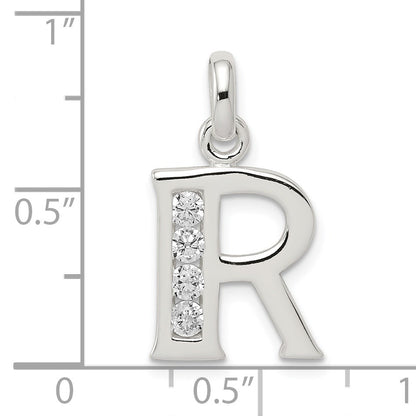Sterling Silver White CZ Letter R Initial Pendant
