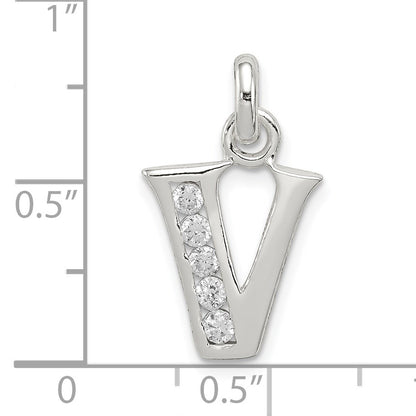 Sterling Silver White CZ Letter V Initial Pendant