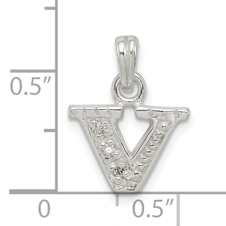 Sterling Silver CZ Letter V Initial Pendant