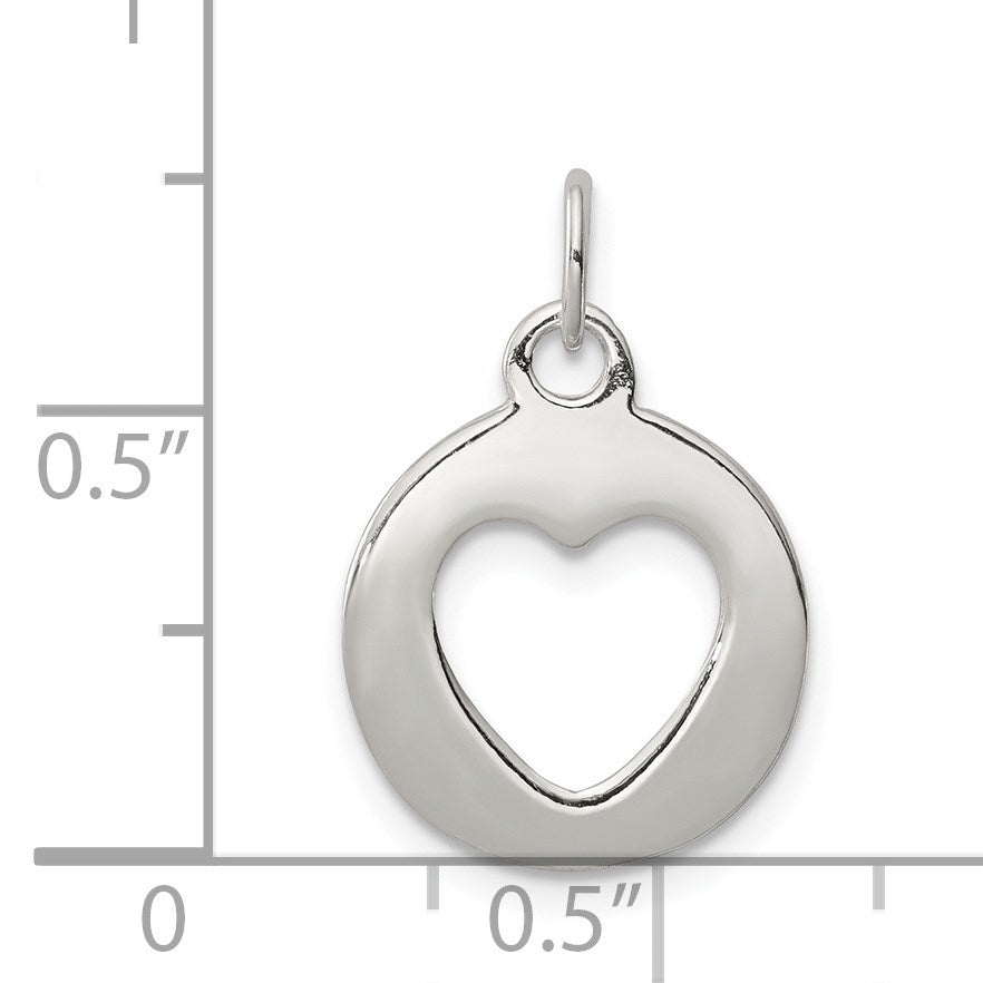 Sterling Silver Polished Circle with Punch Out Heart Charm