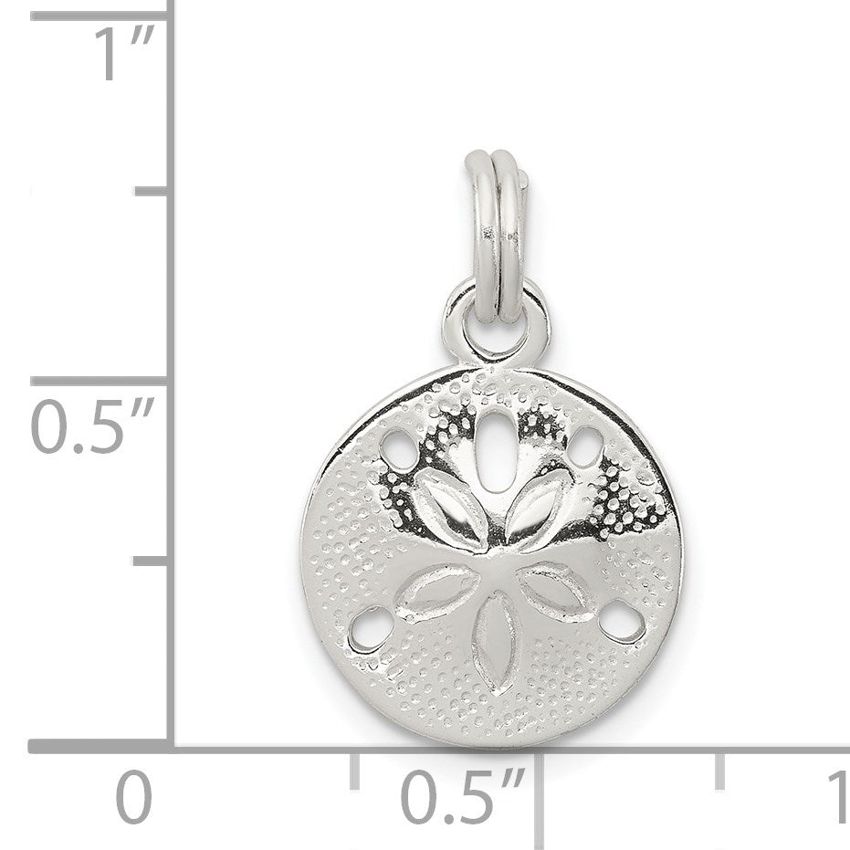Sterling Silver Rhodium-plated Polished Sand Dollar Charm