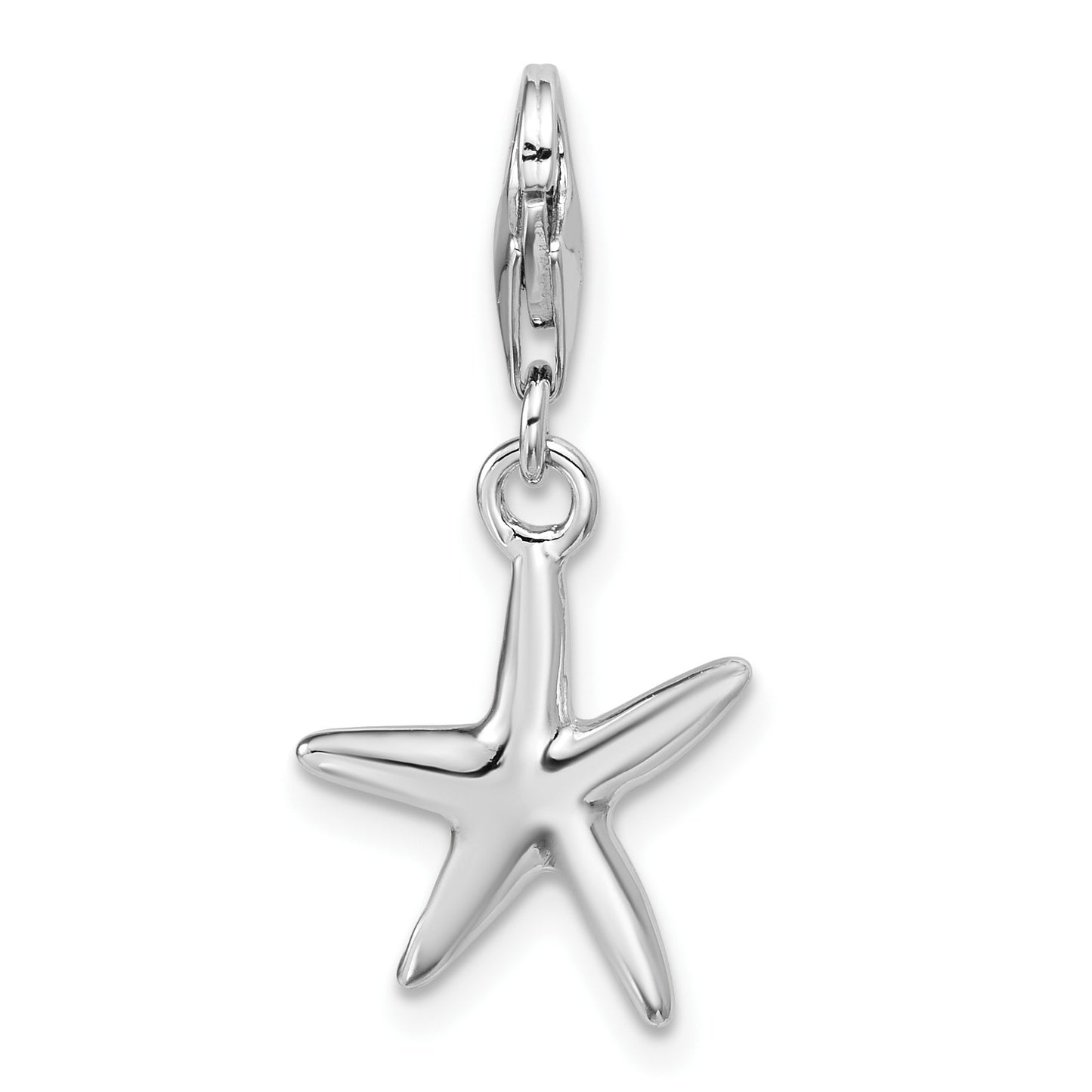 Sterling Silver Rhodium-plated Polished Starfish Charm