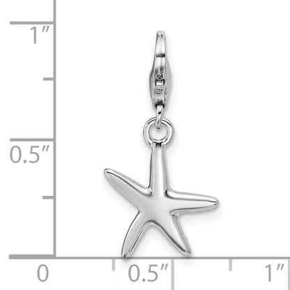 Sterling Silver Rhodium-plated Polished Starfish Charm