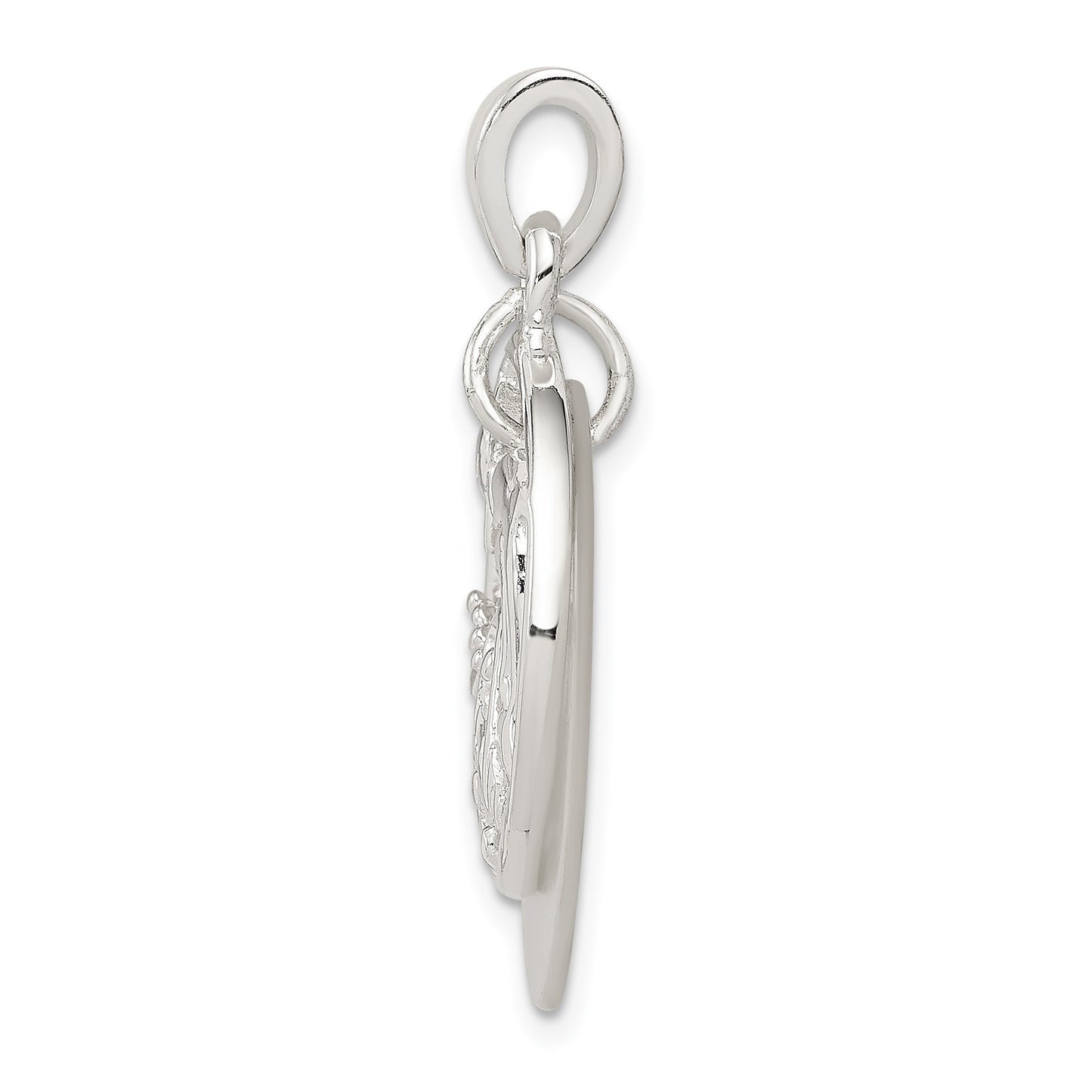 Sterling Silver Polished Dolphin & Waves Mother of Pearl Pendant